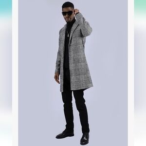 Uaneo Unisex Plaided Single Breasted Mid Long Pea Trench Coat